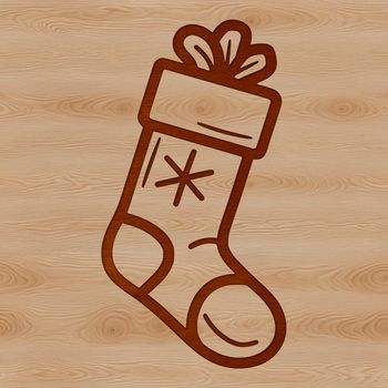Simple line drawing of a Christmas stocking with a red ribbon at the top and white cuff.