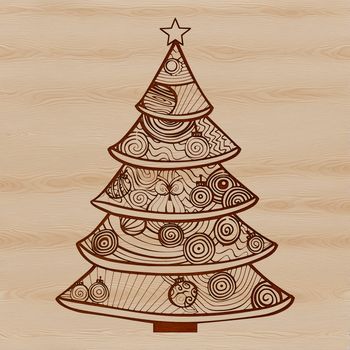 An ornate, digital illustration of a traditional Christmas tree with branches and ornaments.