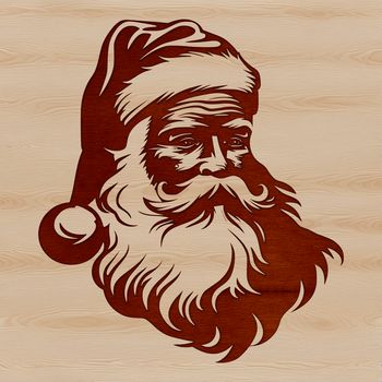 A traditional illustration of Santa Claus with a jolly head and festive attire, perfect for Christmas decorations.