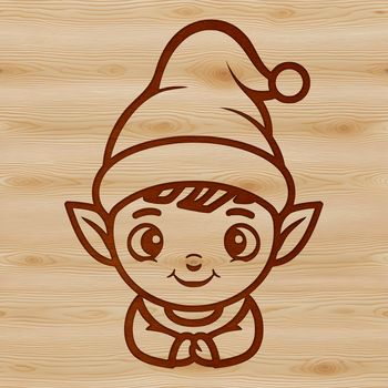 A simple line drawing illustration of a cheerful Christmas elf.