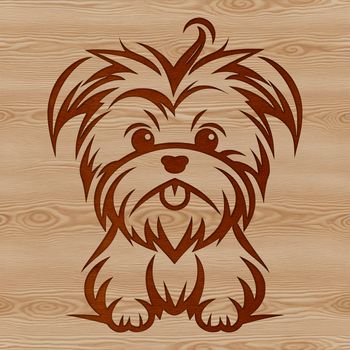 A simple line drawing of a seated Yorkshire Terrier, suitable for use in digital designs.