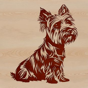 An illustration of a Yorkshire Terrier in a sitting position, suitable for use as vector art or clip art.