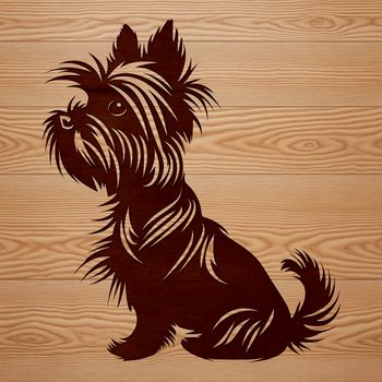 A vector illustration of a small sitting Yorkshire terrier dog.