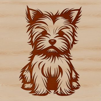 A small sitting dog with a distinctive coat pattern, commonly referred to as a Yorkshire terrier breed.