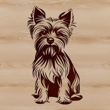 Vector illustration of a sitting Yorkshire Terrier dog breed, suitable for digital design and printing.