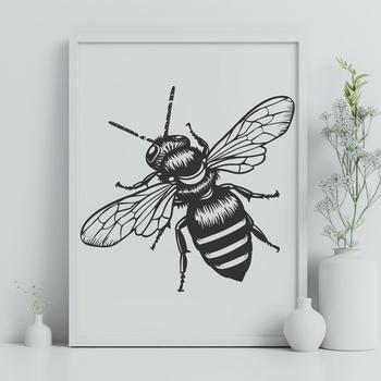 A detailed illustration of a full-bodied bee in profile.