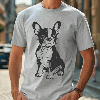 A high-quality SVG clip art design featuring a realistic Boston Terrier in a sitting position.