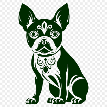 A realistic illustration of a sitting Boston Terrier dog in full body, suitable for vector design and printing.