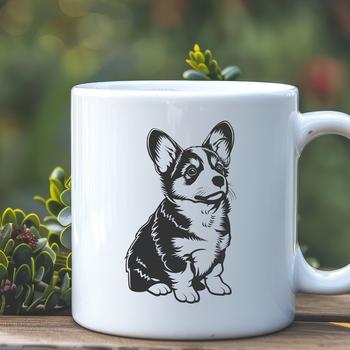 A detailed illustration of a Welsh Corgi in full body pose, sitting on its haunches.