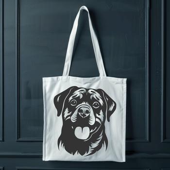 A high-quality digital image of a Rottweiler's facial features rendered as a scalable graphic.