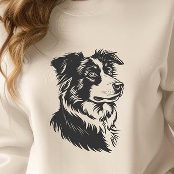 Vector graphic of an Australian Shepherd animal head.