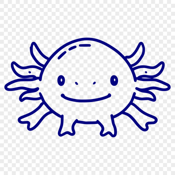Simple line drawing of a cute axolotl's head, suitable for use in vector art and graphics.