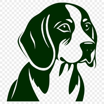 A detailed illustration of a Beagle's head with facial features.