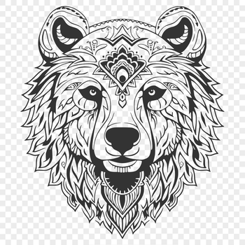 A stylized illustration of a bear's head with intricate details, suitable for vector graphics and design projects.