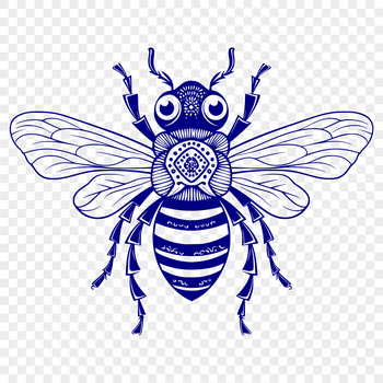 A detailed, full-body illustration of a bee with ornate features.