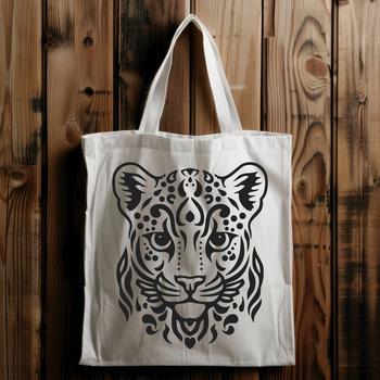 A stylized illustration of a big cat's head, showcasing distinctive facial features and markings.