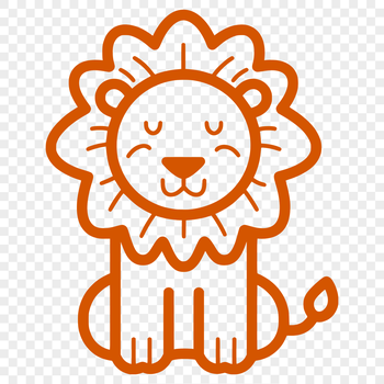 A simple line drawing of a lion in a sitting position, depicted as a large cat species often found on the savannah.