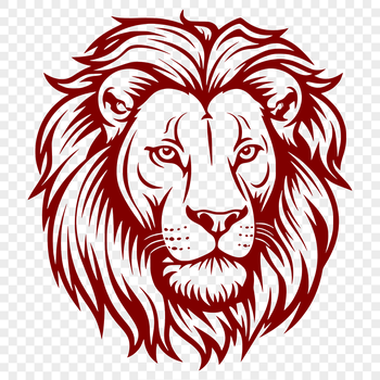 A close-up illustration of a majestic lion's head, featuring the distinctive mane and facial features.