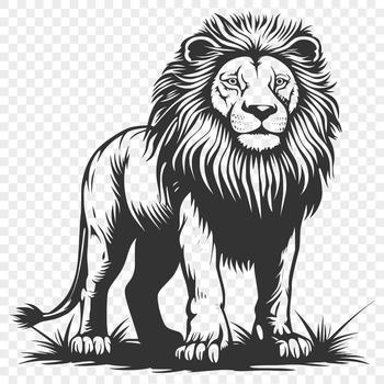 A regal lion standing on all fours, its mane and fur textured with intricate details.