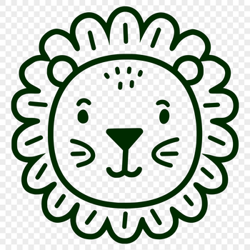 A simple line drawing of a lion's head, a big cat commonly found in the savannah.