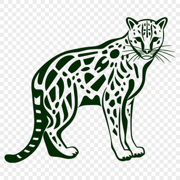 A detailed illustration of a standing ocelot, depicted in a vector format suitable for various design applications.