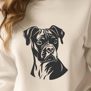 SVG illustration of a Boxer dog's head with detailed facial features.