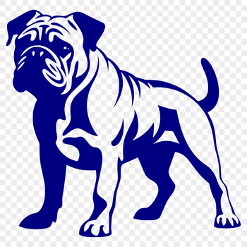 A stylized illustration of a standing bulldog from a full body perspective.