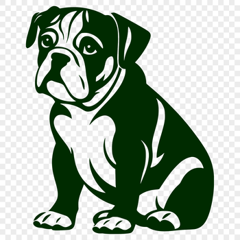 A full body illustration of a sitting Bulldog dog.