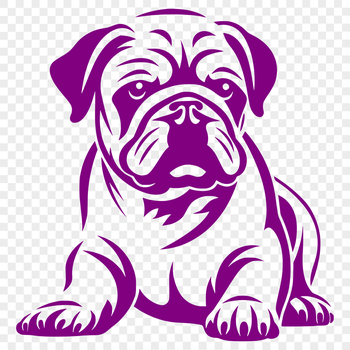 A sitting full-body bulldog illustration created as vector art.
