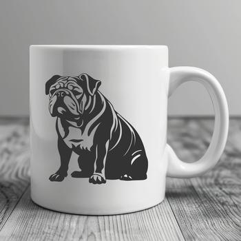 A sitting bulldog in full body pose, ideal for digital designs such as vector art and clip art.