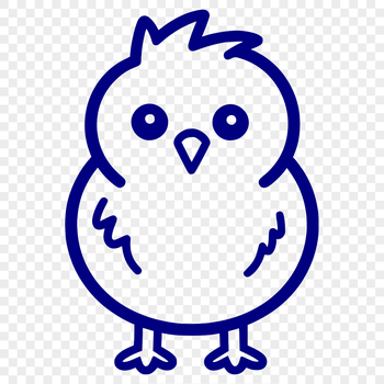 A simple line drawing of a full body chicken with endearing features.