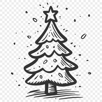 A stylized digital illustration of a traditional Christmas tree with ornaments and lights.