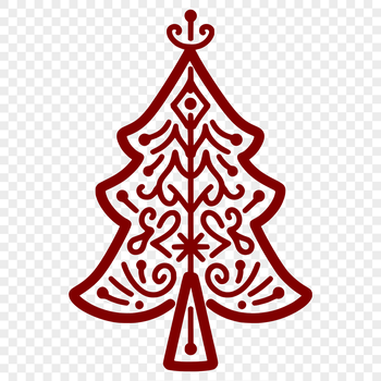 A simple computer-generated illustration of a traditional Christmas tree with ornaments and lights.