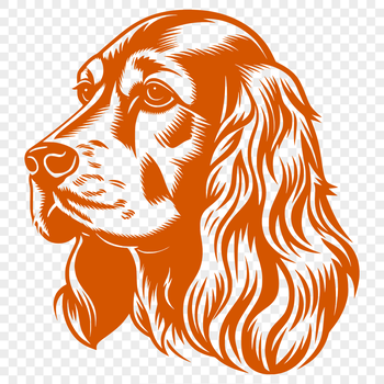 A detailed illustration of a Cocker Spaniel's head with its distinctive features.