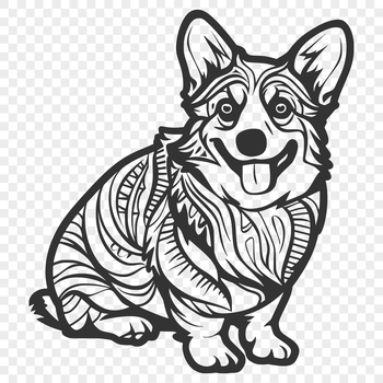 A detailed full-body illustration of a corgi breed dog in a sitting position.