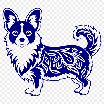 A full-body illustration of a standing Corgi dog with ornate details.