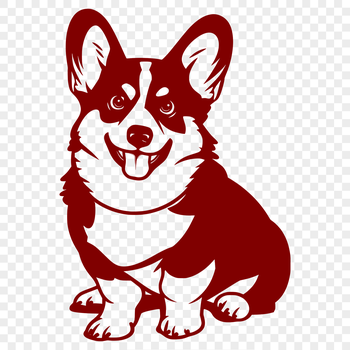 A cute cartoon Corgi sitting upright with its front paws tucked under its chest.