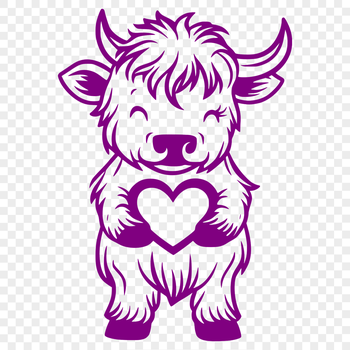 A standing Highland cow with distinctive horns and shaggy coat, suitable for farm or agricultural illustrations.