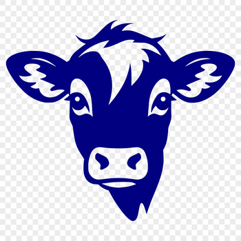 A cow's head with facial details, suitable for farm-themed designs.