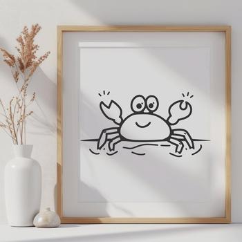 A simple line drawing of a crab in full body pose, suitable for various design applications.