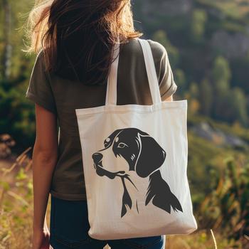 A simple line drawing of a friendly Beagle breed dog in profile.