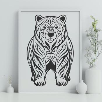 A large, ornately designed bear standing on all fours with intricate patterns and details.