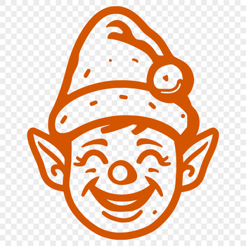 A stylized illustration of a Christmas elf character with a pointed hat and mischievous expression.
