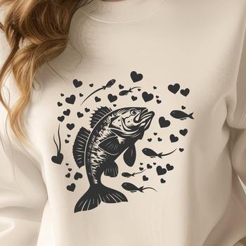 An SVG vector design featuring a detailed Crappie fish with love hearts incorporated into its depiction.