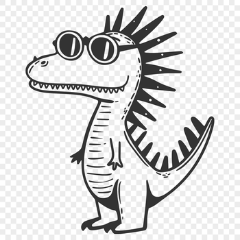 A prehistoric dinosaur with a full body design wearing sunglasses in a stylized illustration.