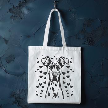 An illustration of a Great Dane featuring a stylized representation of the animal's iconic features.