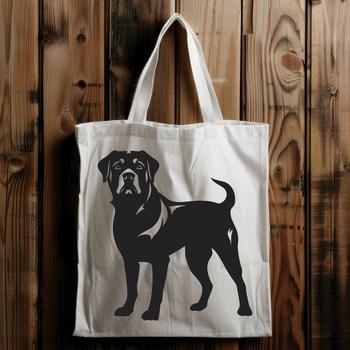 A standing full-body illustration of a Rottweiler dog.