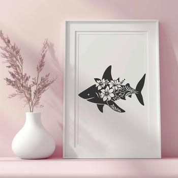 A detailed illustration of a shark in a bold, vector format.