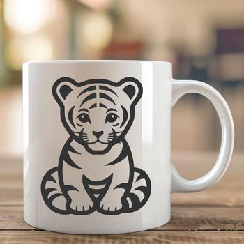An adorable vector illustration of a full-bodied tiger in a relaxed pose.