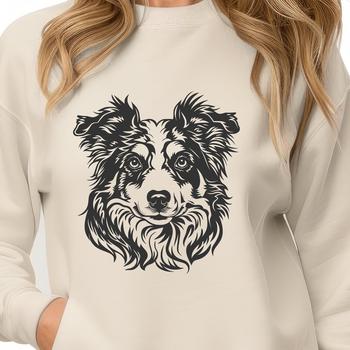 Illustration of an Australian Shepherd dog's head in vector format.